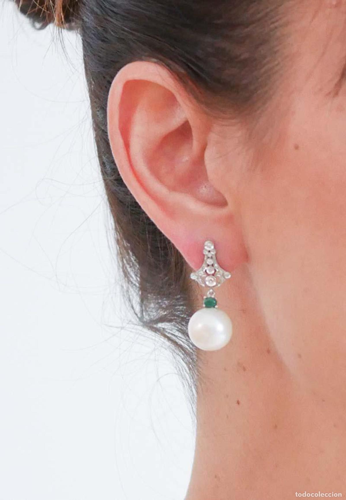 Joyeria: Pendientes de perlas, diamantes, esmeraldas y oro blanco - Foto 6