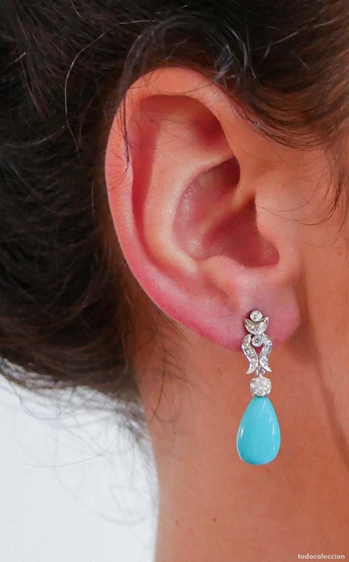 Joyeria: Pendientes de turquesa, diamantes y oro blanco - Foto 6