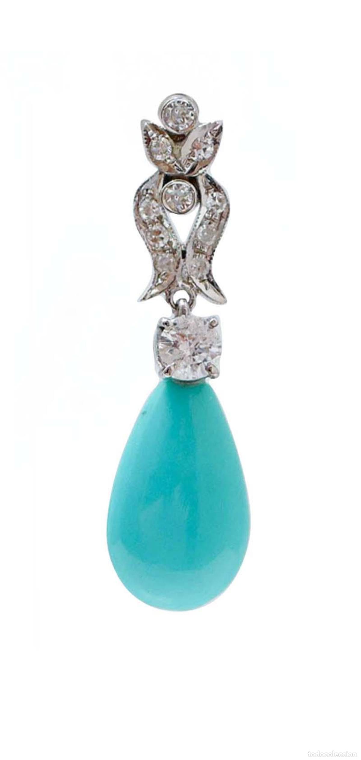 Joyeria: Pendientes de turquesa, diamantes y oro blanco - Foto 1