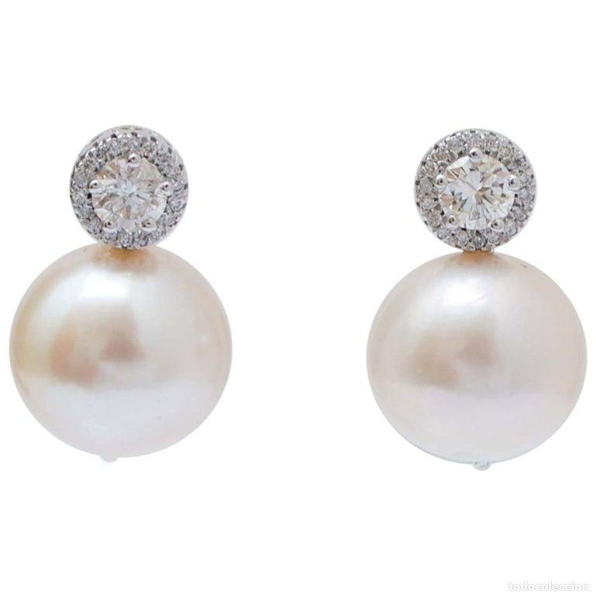Joyeria: Pendientes de perlas, diamantes y oro blanco - Foto 1