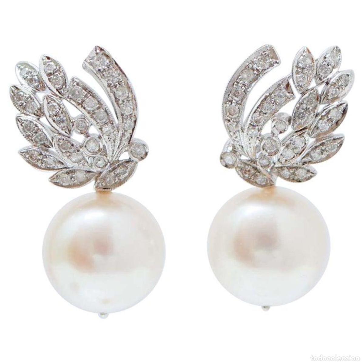 Joyeria: Pendientes de perlas, diamantes y platino - Foto 1