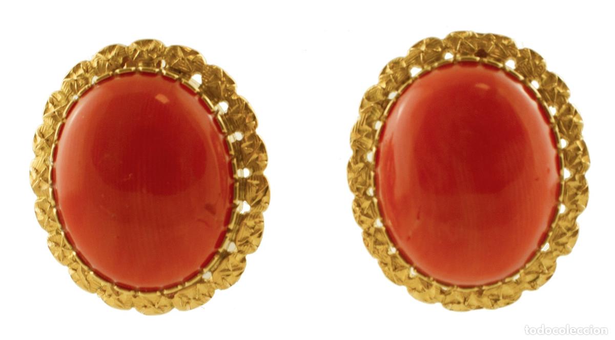 Joyeria: Pendientes de oro amarillo de 18 quilates y coral - Foto 1