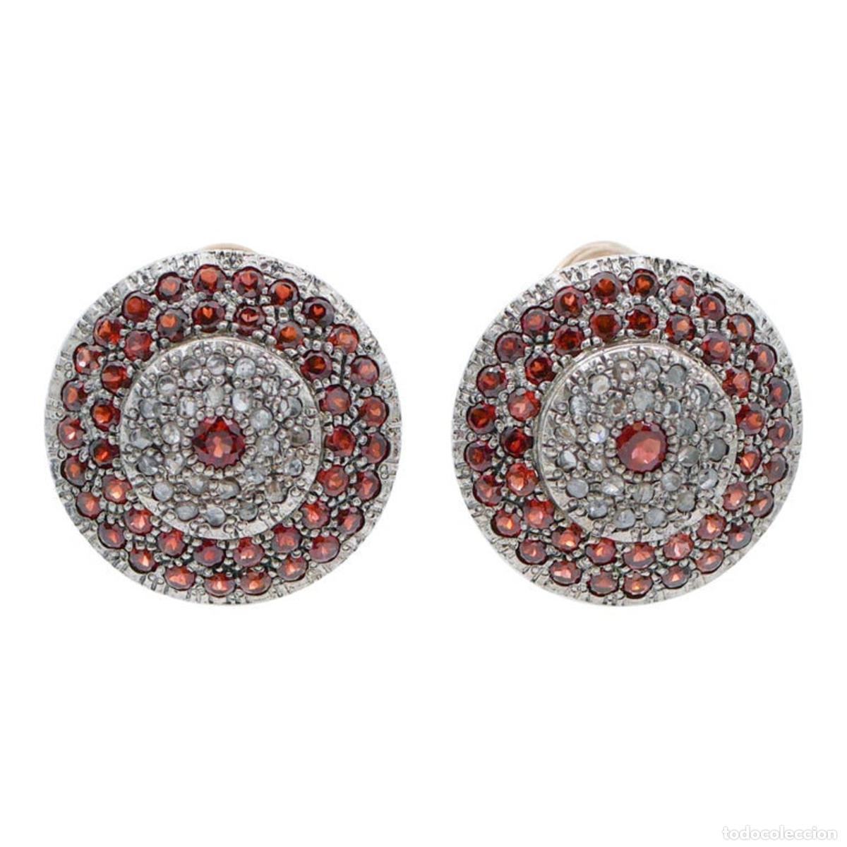 Joyeria: Pendientes de granates, diamantes, oro rosa y plata - Foto 1