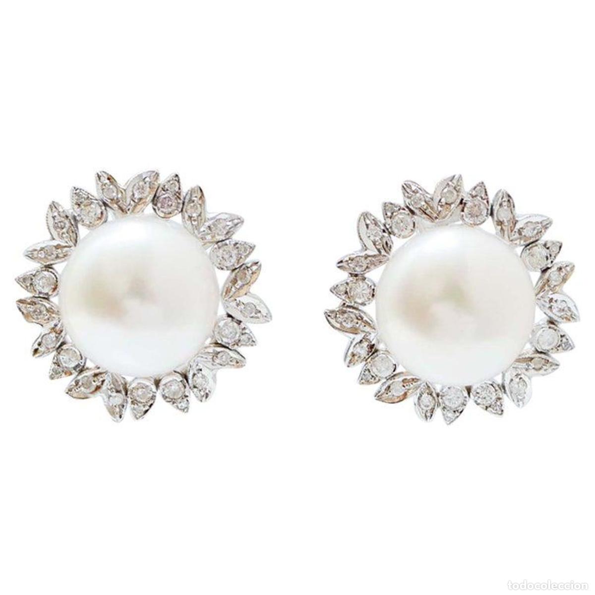 Joyeria: Pendientes de perlas blancas, diamantes y oro blanco - Foto 1