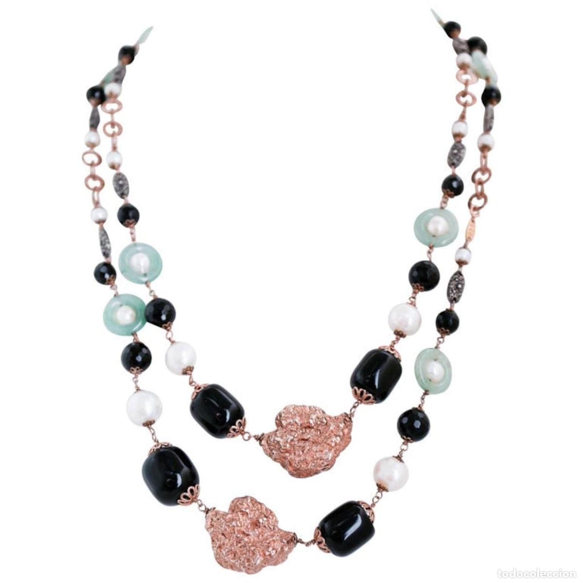 Joyeria: Collar de &oacute;nix, perlas de jade, oro rosa y plata - Foto 1