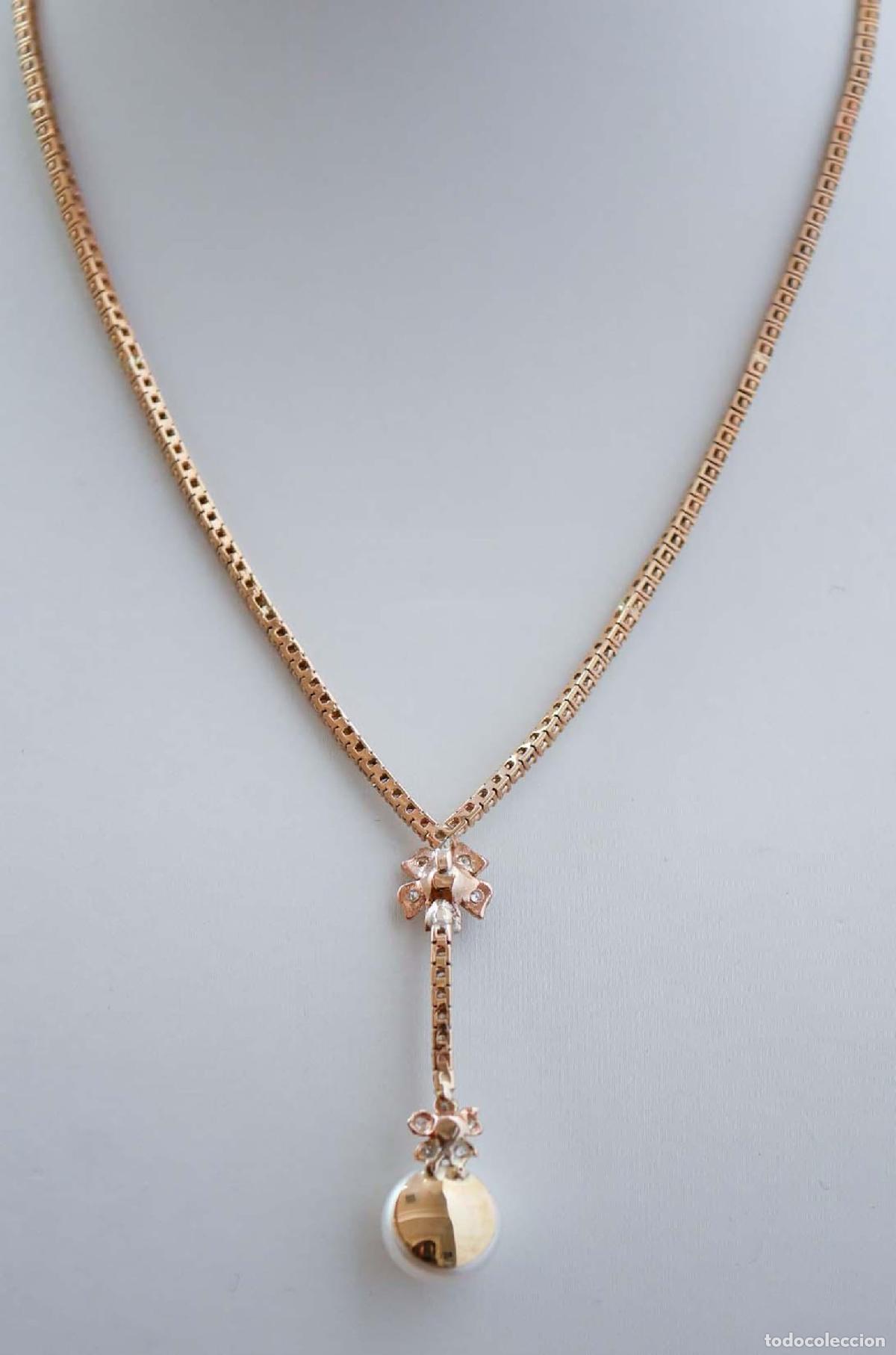 Joyeria: Collar de tenis de perlas, diamantes y oro rosa - Foto 9