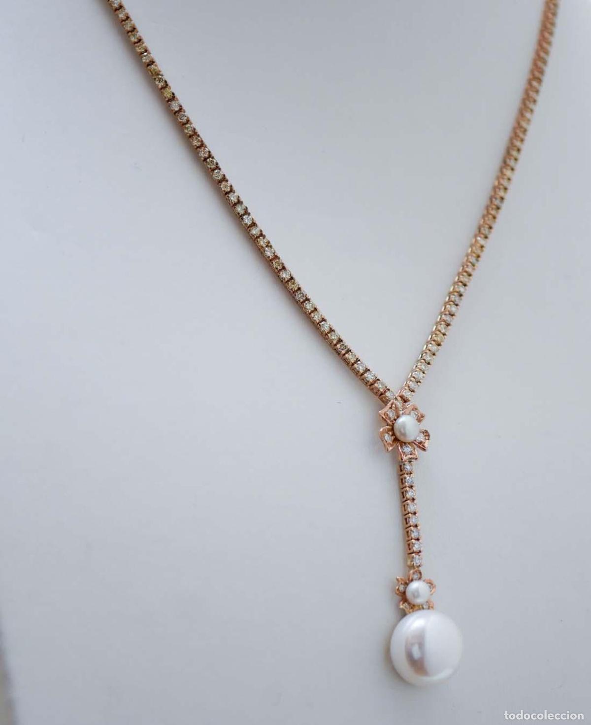 Joyeria: Collar de tenis de perlas, diamantes y oro rosa - Foto 10