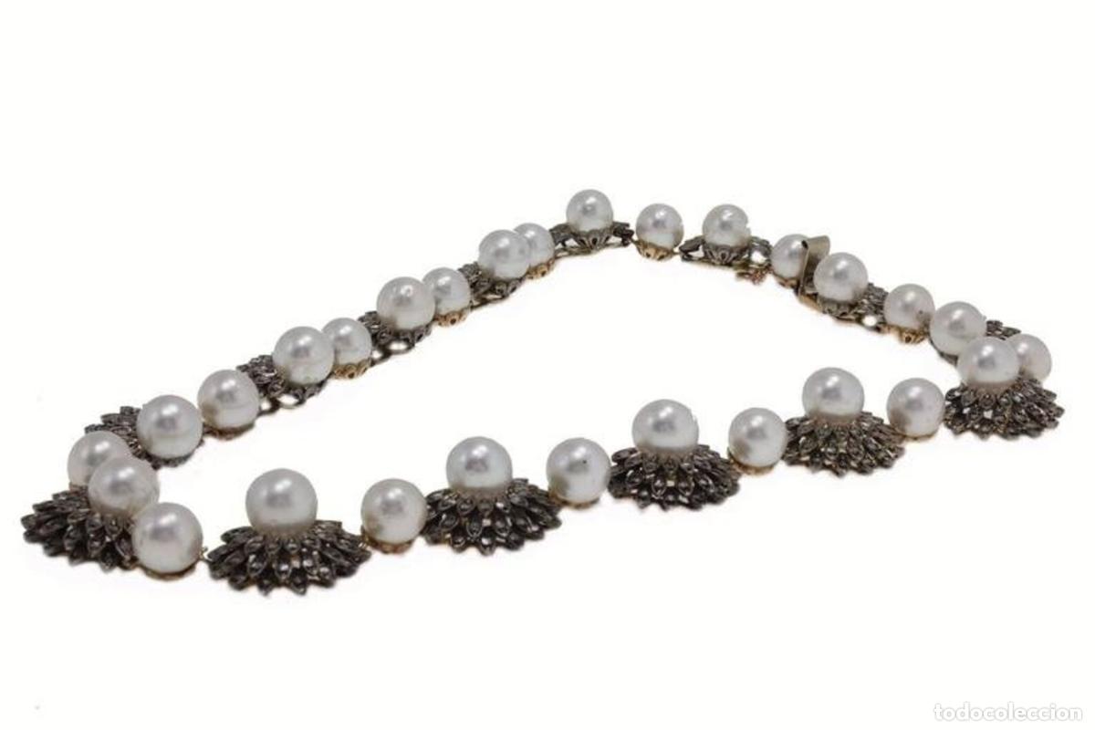 Joyeria: Collar de oro rosa y plata con diamantes y perlas marinas - Foto 8