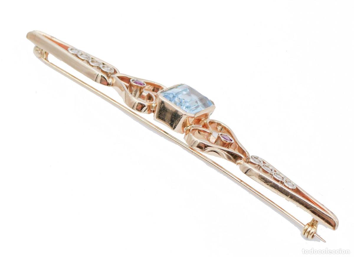 Joyeria: Broche de topacio, rub&iacute;es, diamantes y oro rosa - Foto 9