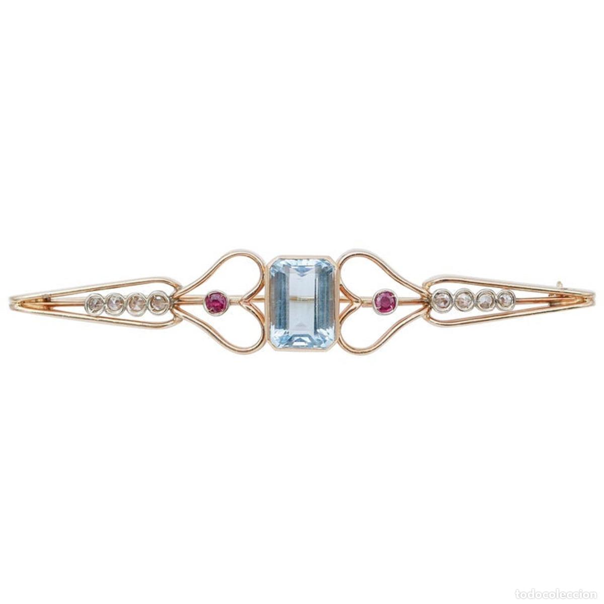 Joyeria: Broche de topacio, rub&iacute;es, diamantes y oro rosa - Foto 1