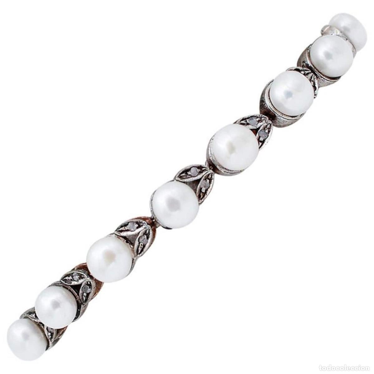 Joyeria: Pulsera de diamantes, perlas, oro rosa y plata - Foto 1