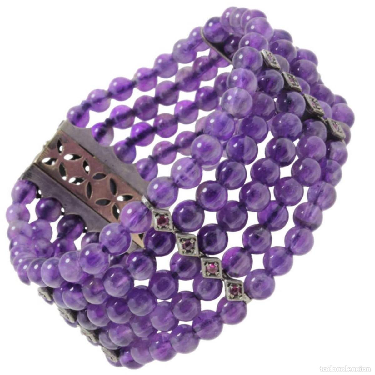 Joyeria: Pulsera de cuentas de amatista, diamantes, rub&iacute;es y oro - Foto 1