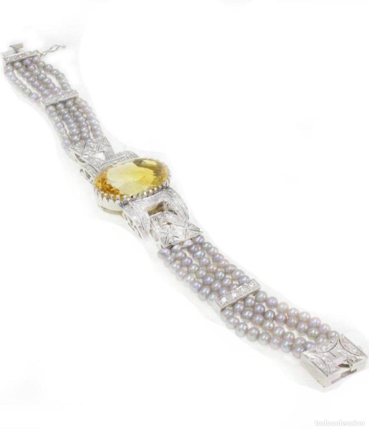 Joyeria: Pulsera de oro con topacio, diamantes y perla gris - Foto 10