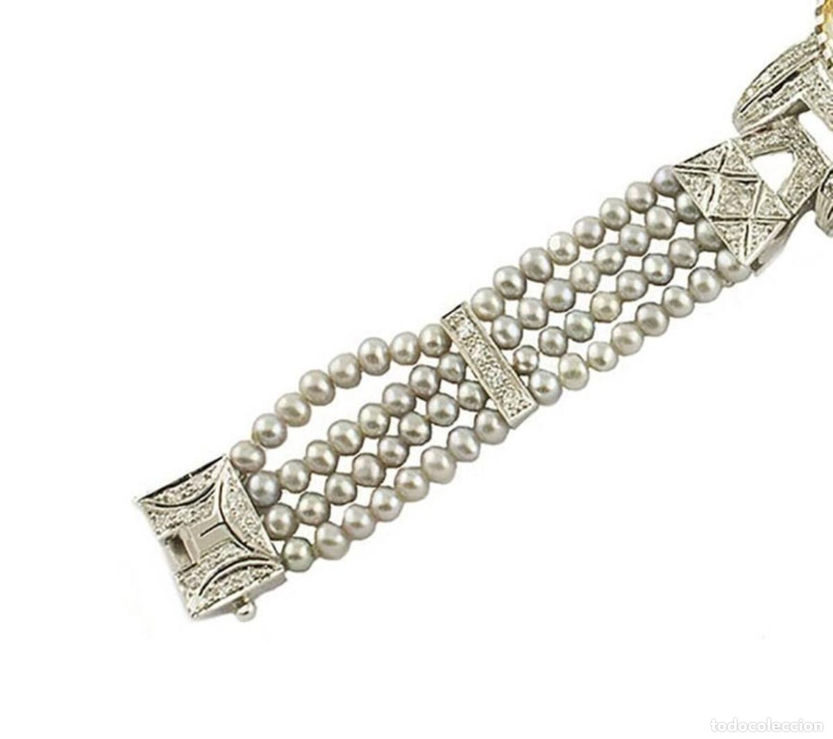 Joyeria: Pulsera de oro con topacio, diamantes y perla gris - Foto 11