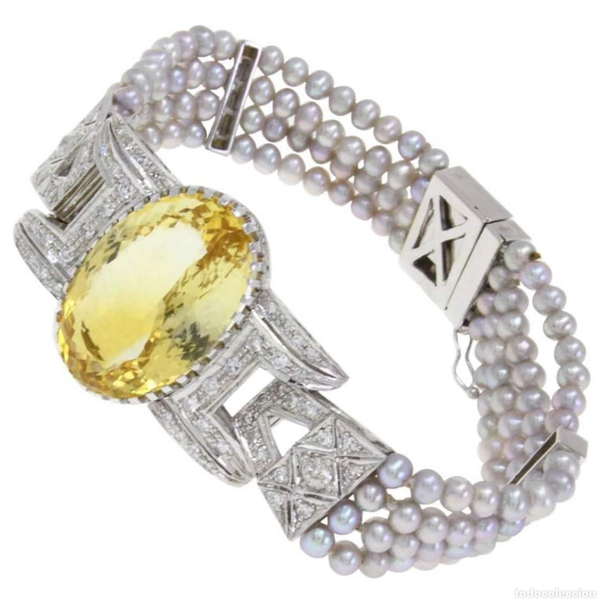 Joyeria: Pulsera de oro con topacio, diamantes y perla gris - Foto 1
