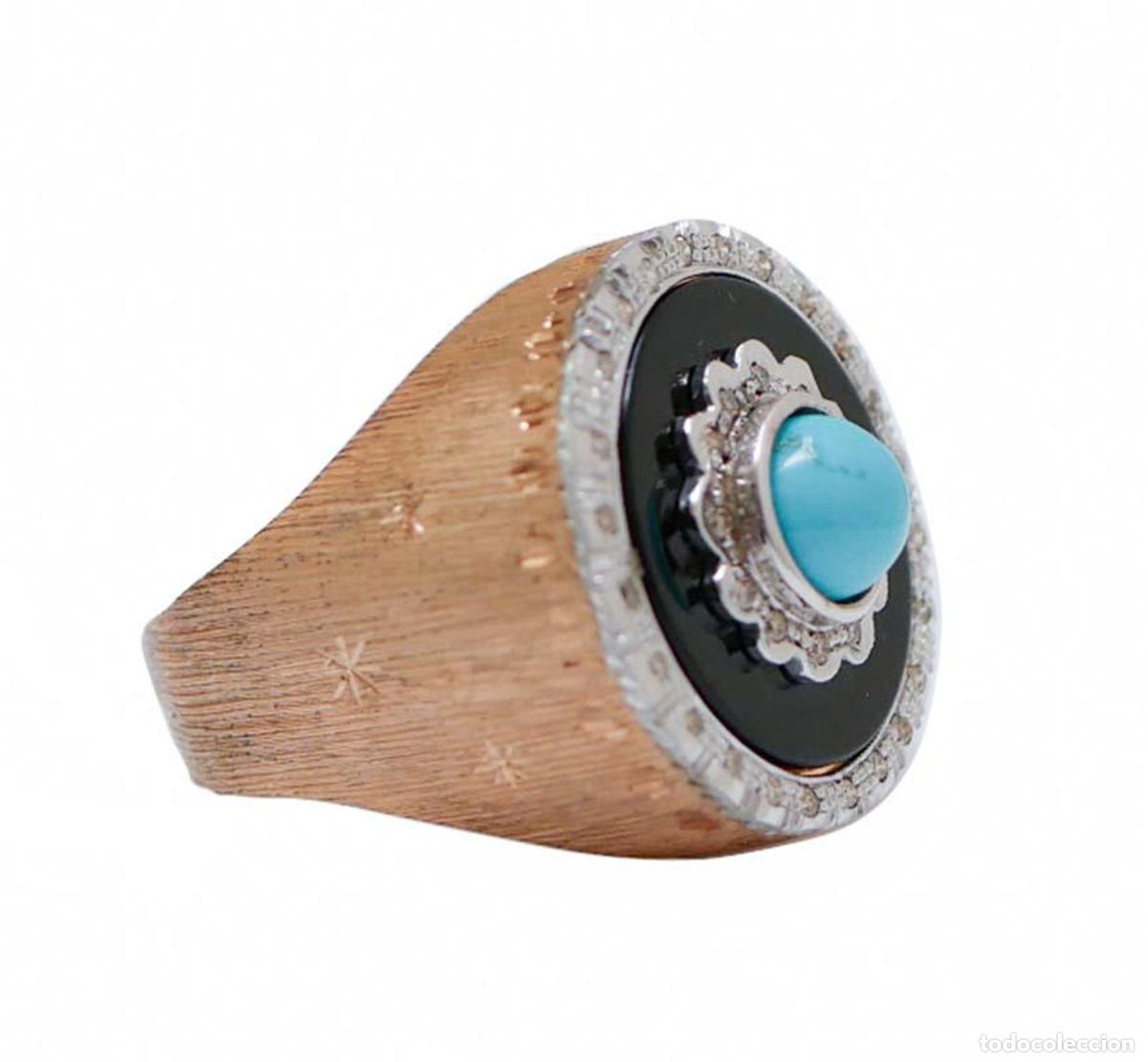 Joyeria: Anillo de turquesa, &oacute;nix, diamantes y oro rosa - Foto 6