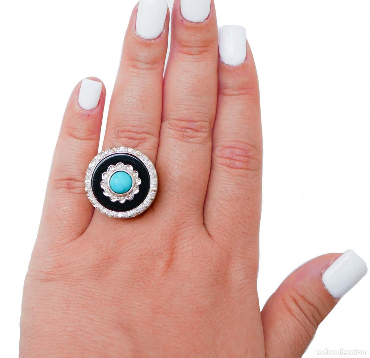 Joyeria: Anillo de turquesa, &oacute;nix, diamantes y oro rosa - Foto 8