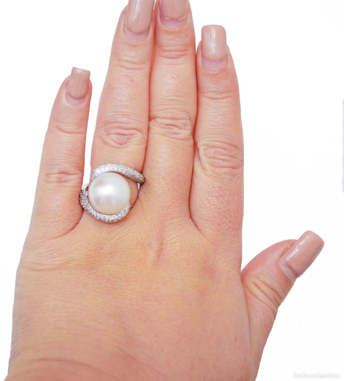 Joyeria: Anillo de oro blanco con perla de los mares del Sur, diamantes - Foto 6