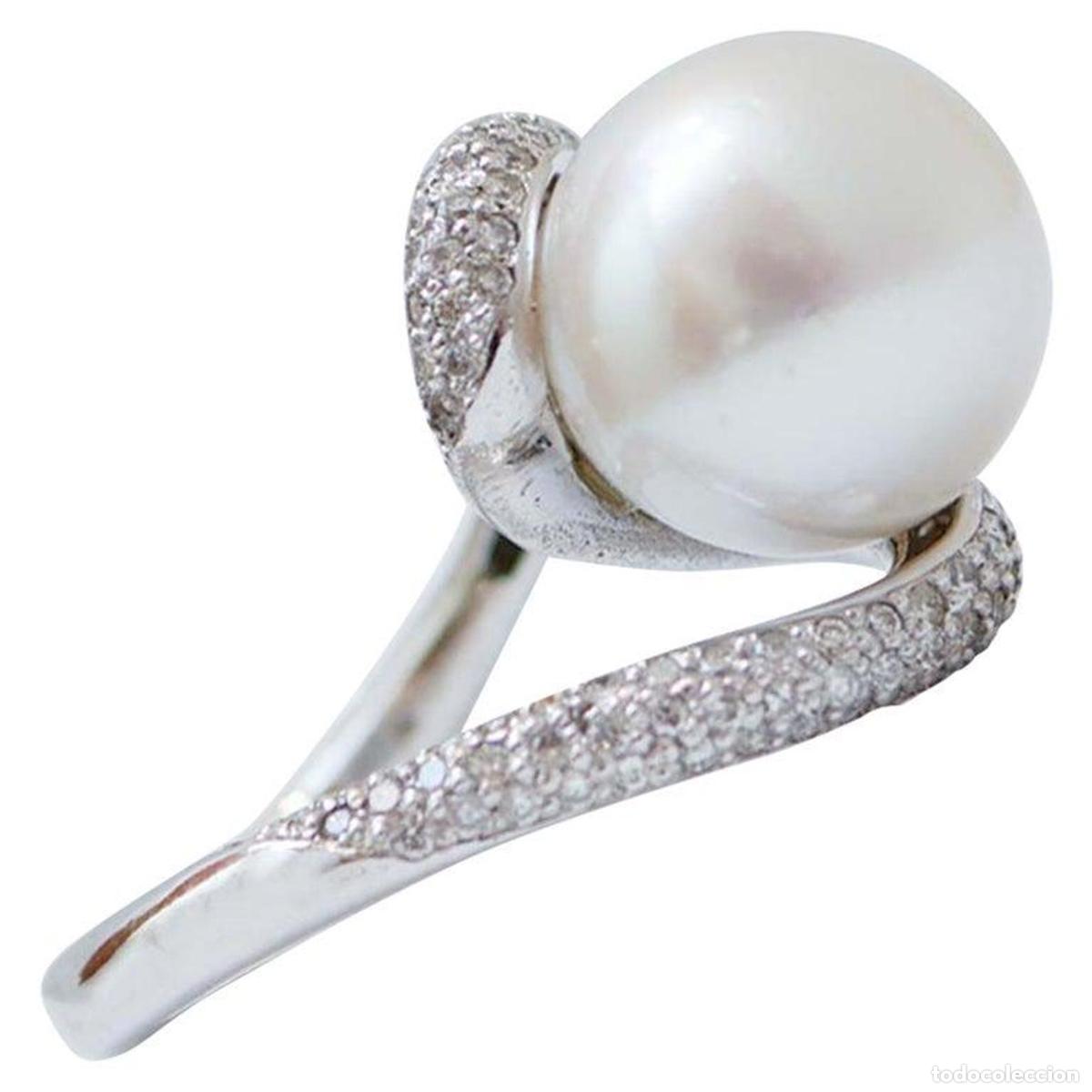 Joyeria: Anillo de oro blanco con perla de los mares del Sur, diamantes - Foto 1
