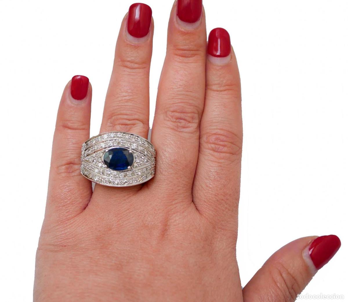 Joyeria: Anillo de oro blanco con zafiro y diamantes - Foto 3