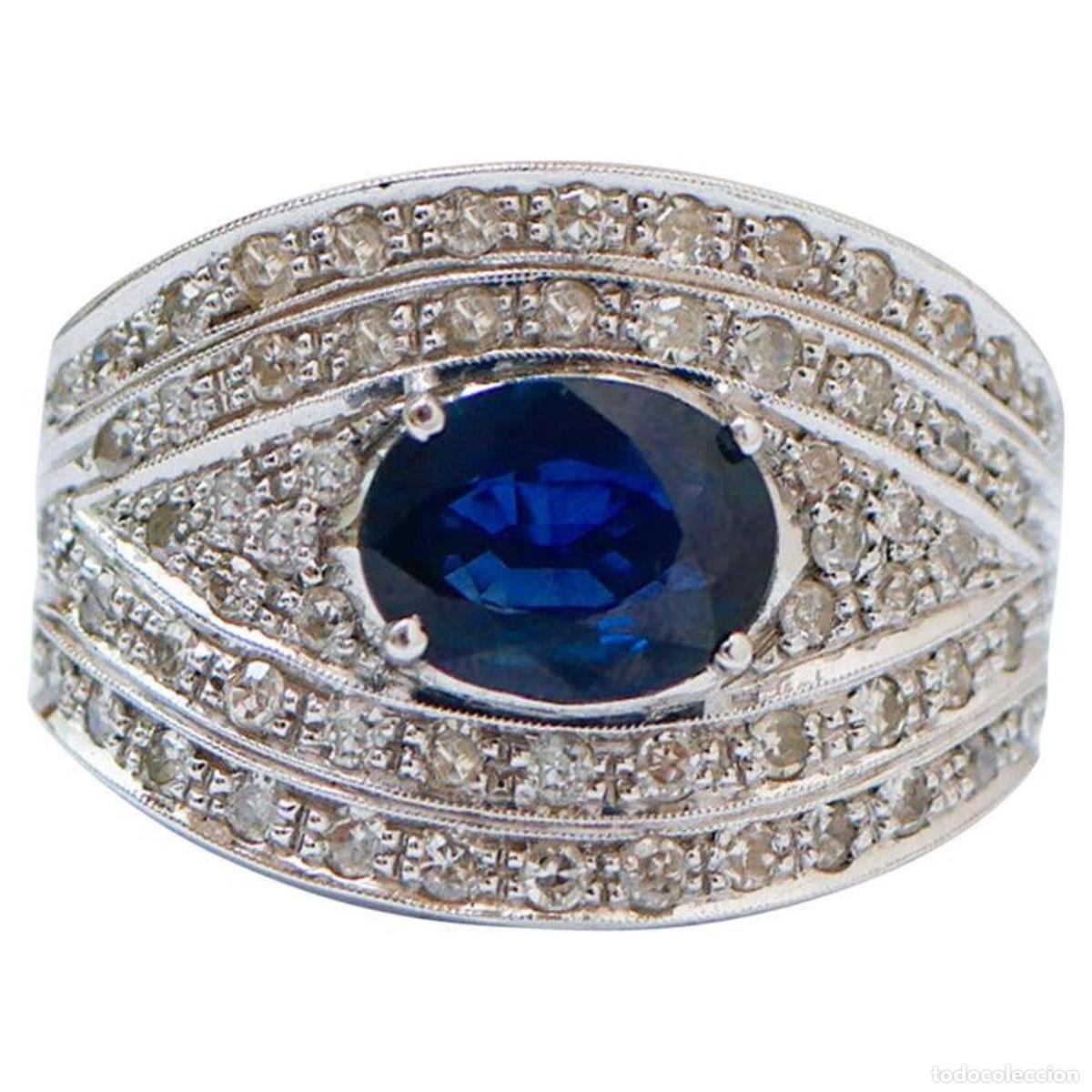 Joyeria: Anillo de oro blanco con zafiro y diamantes - Foto 1