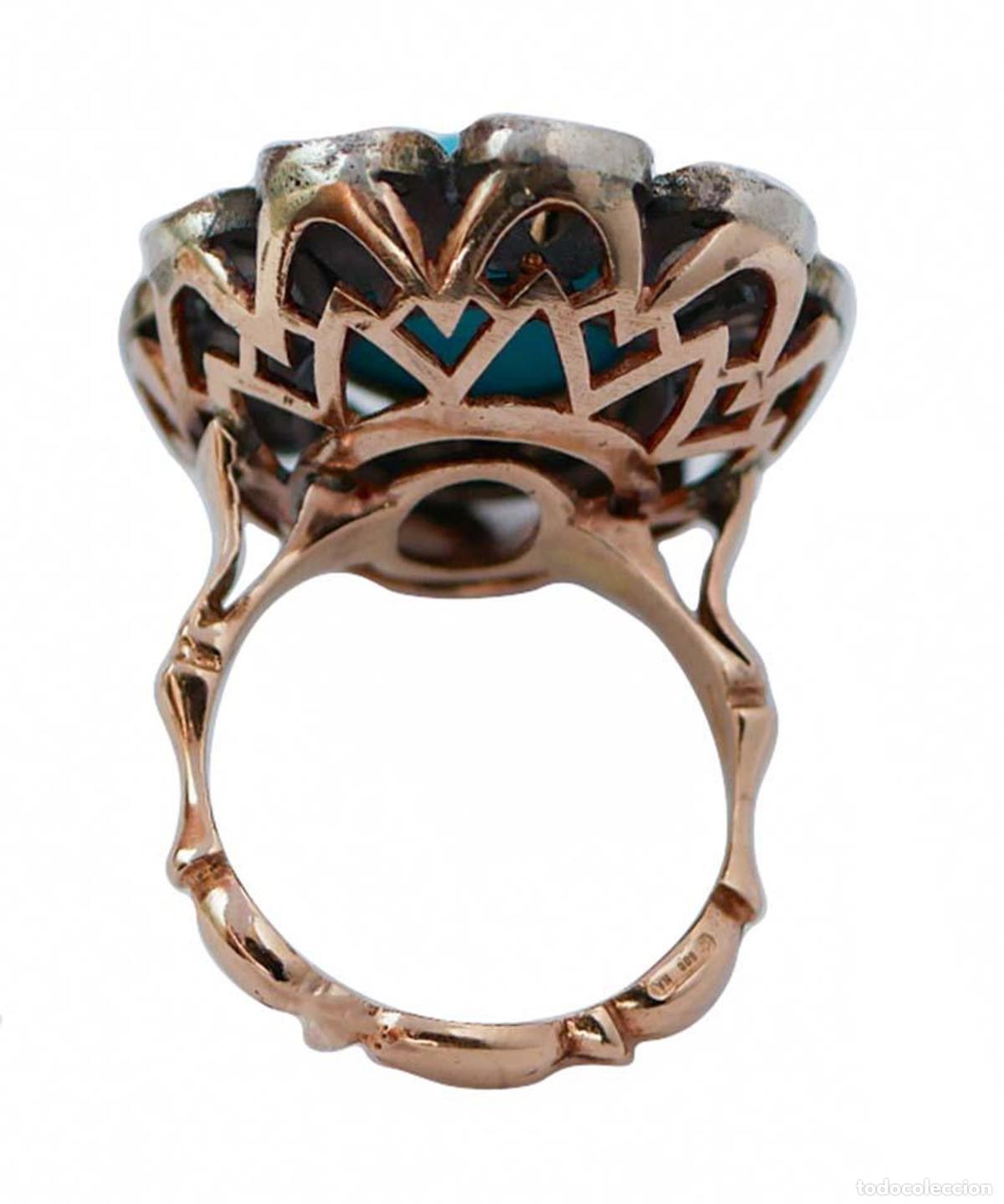 Joyeria: Anillo de turquesa, diamantes, oro rosa y plata - Foto 4