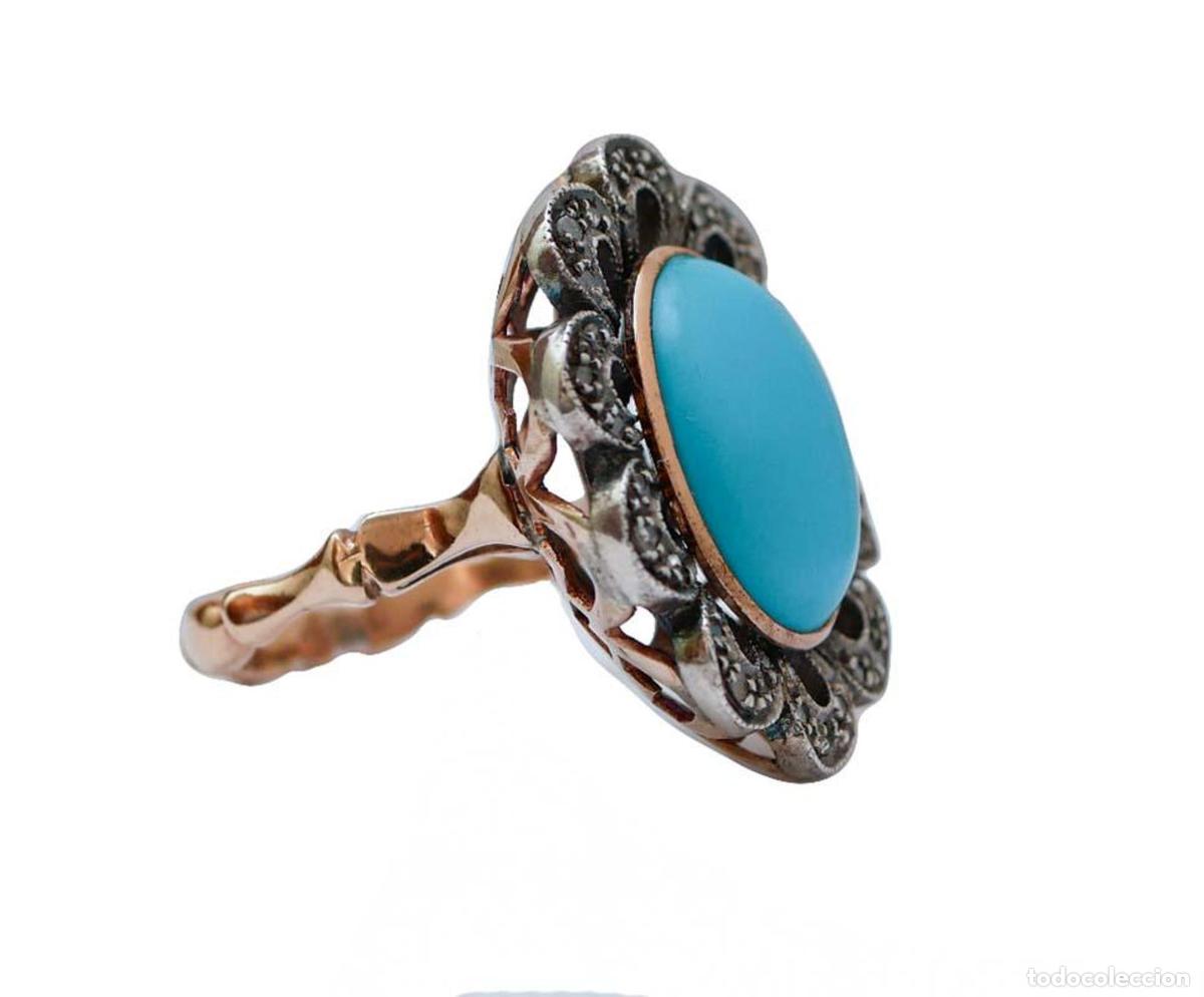 Joyeria: Anillo de turquesa, diamantes, oro rosa y plata - Foto 5