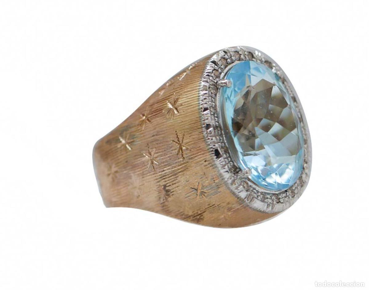 Joyeria: Anillo de oro rosa con topacio y diamantes - Foto 4