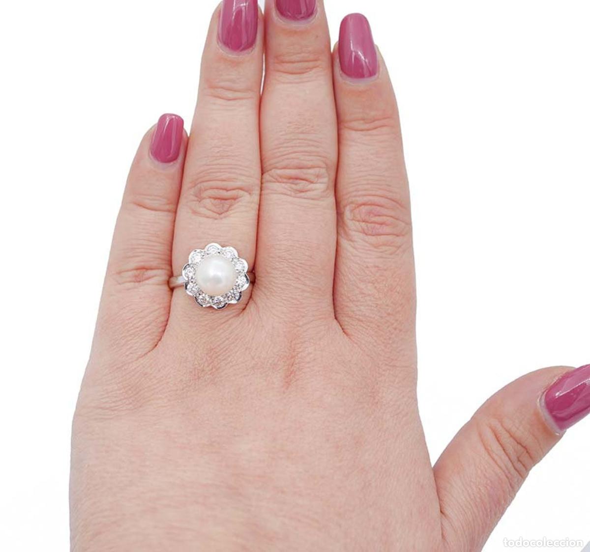Joyeria: Anillo de oro blanco con perla y diamantes - Foto 8