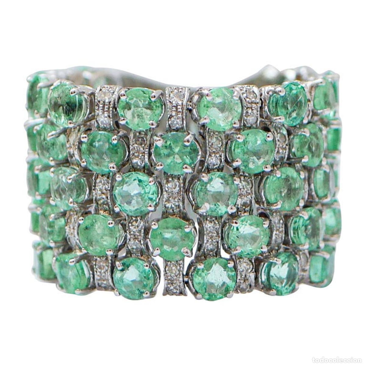 Joyeria: Anillo de oro blanco con esmeraldas y diamantes - Foto 1