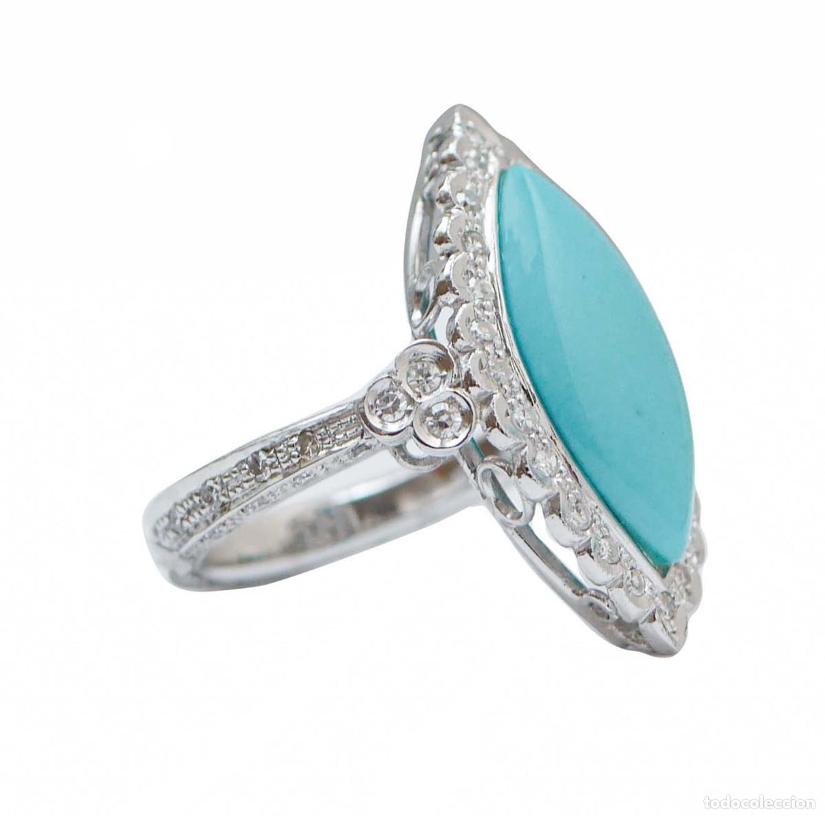 Joyeria: Anillo de turquesa, diamantes y platino - Foto 4