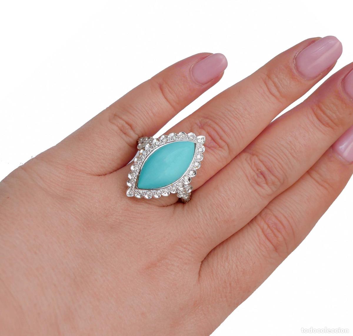 Joyeria: Anillo de turquesa, diamantes y platino - Foto 5