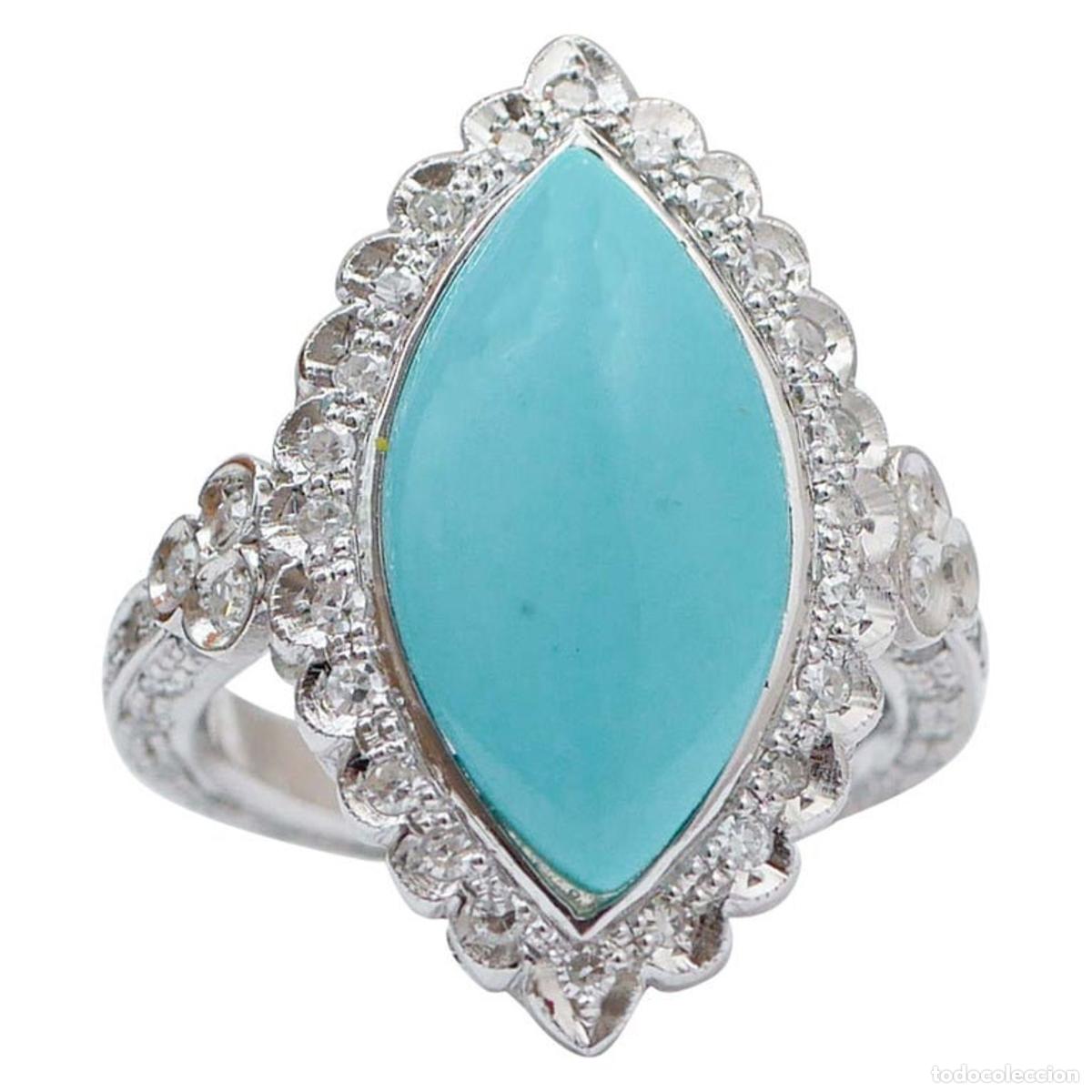 Joyeria: Anillo de turquesa, diamantes y platino - Foto 1