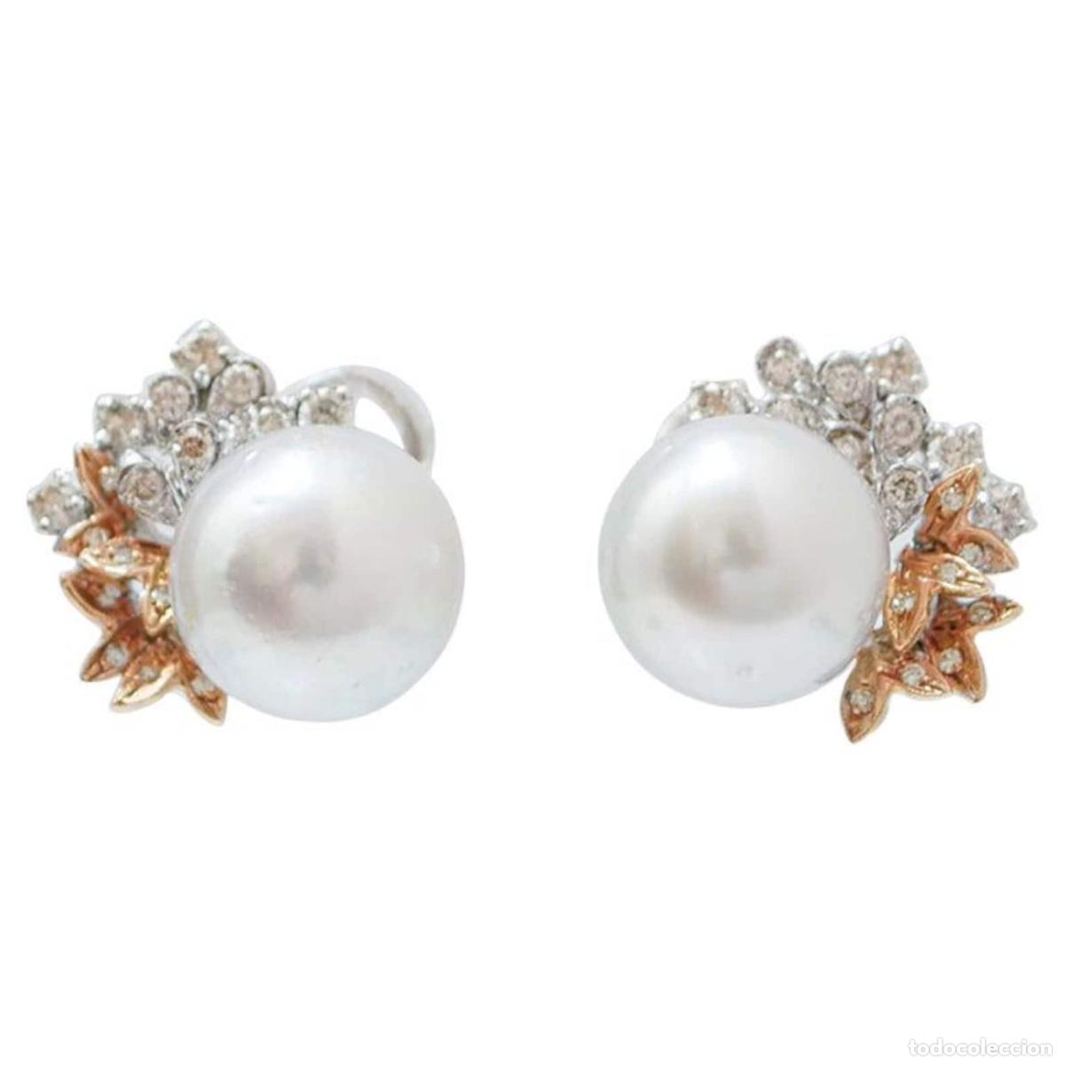 Joyeria: Pendientes de perlas, diamantes, oro blanco y oro rosa - Foto 1