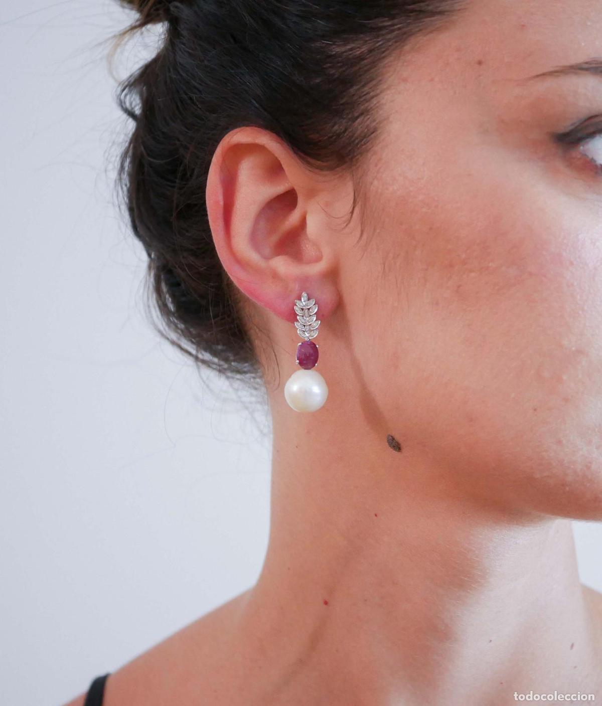 Joyeria: Pendientes de perlas, rub&iacute;es, diamantes y oro blanco - Foto 9