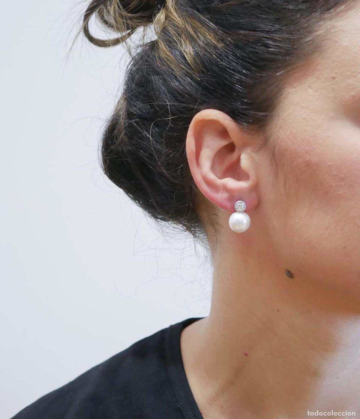 Joyeria: Pendientes de perlas blancas, diamantes y oro blanco - Foto 2