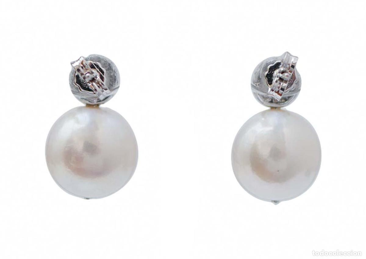 Joyeria: Pendientes de perlas blancas, diamantes y oro blanco - Foto 3