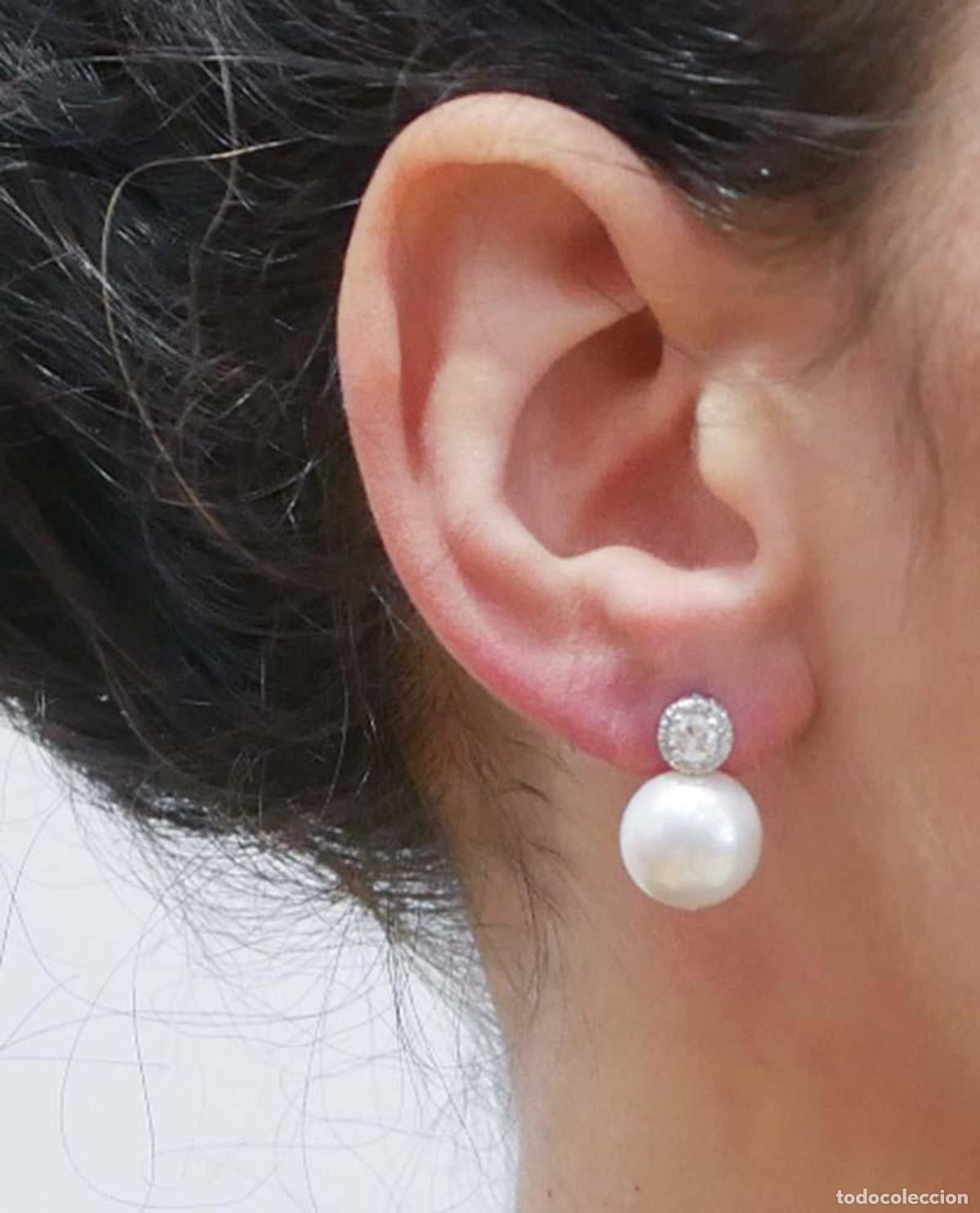 Joyeria: Pendientes de perlas blancas, diamantes y oro blanco - Foto 4