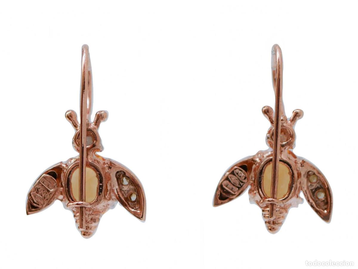 Joyeria: Pendientes con forma de mosca de topacios, diamantes, oro rosa y plata - Foto 8
