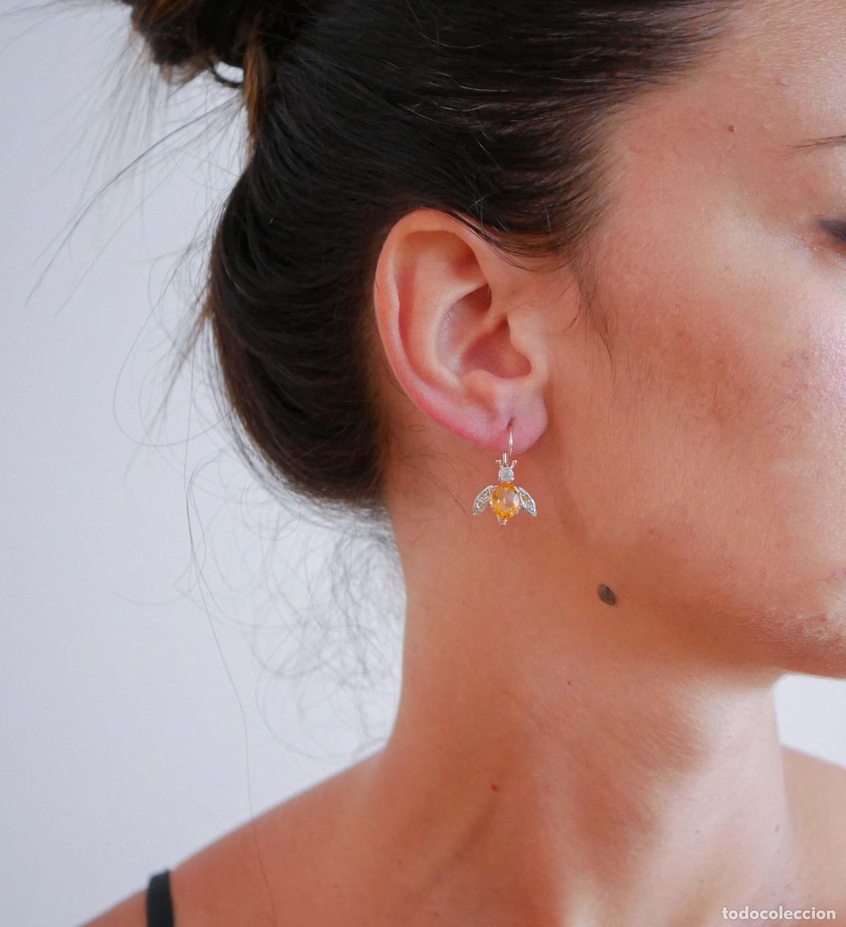 Joyeria: Pendientes con forma de mosca de topacios, diamantes, oro rosa y plata - Foto 9