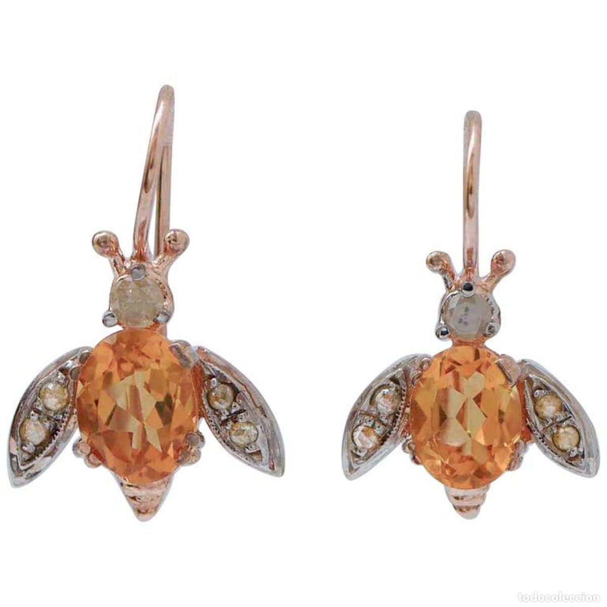 Joyeria: Pendientes con forma de mosca de topacios, diamantes, oro rosa y plata - Foto 1