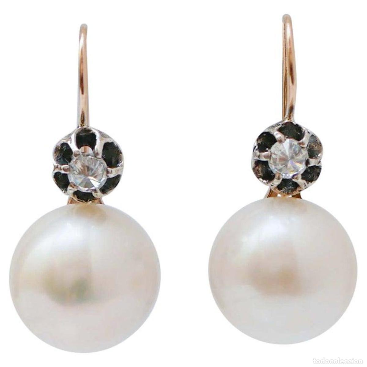 Joyeria: Pendientes de diamantes, perlas, oro rosa y plata - Foto 1