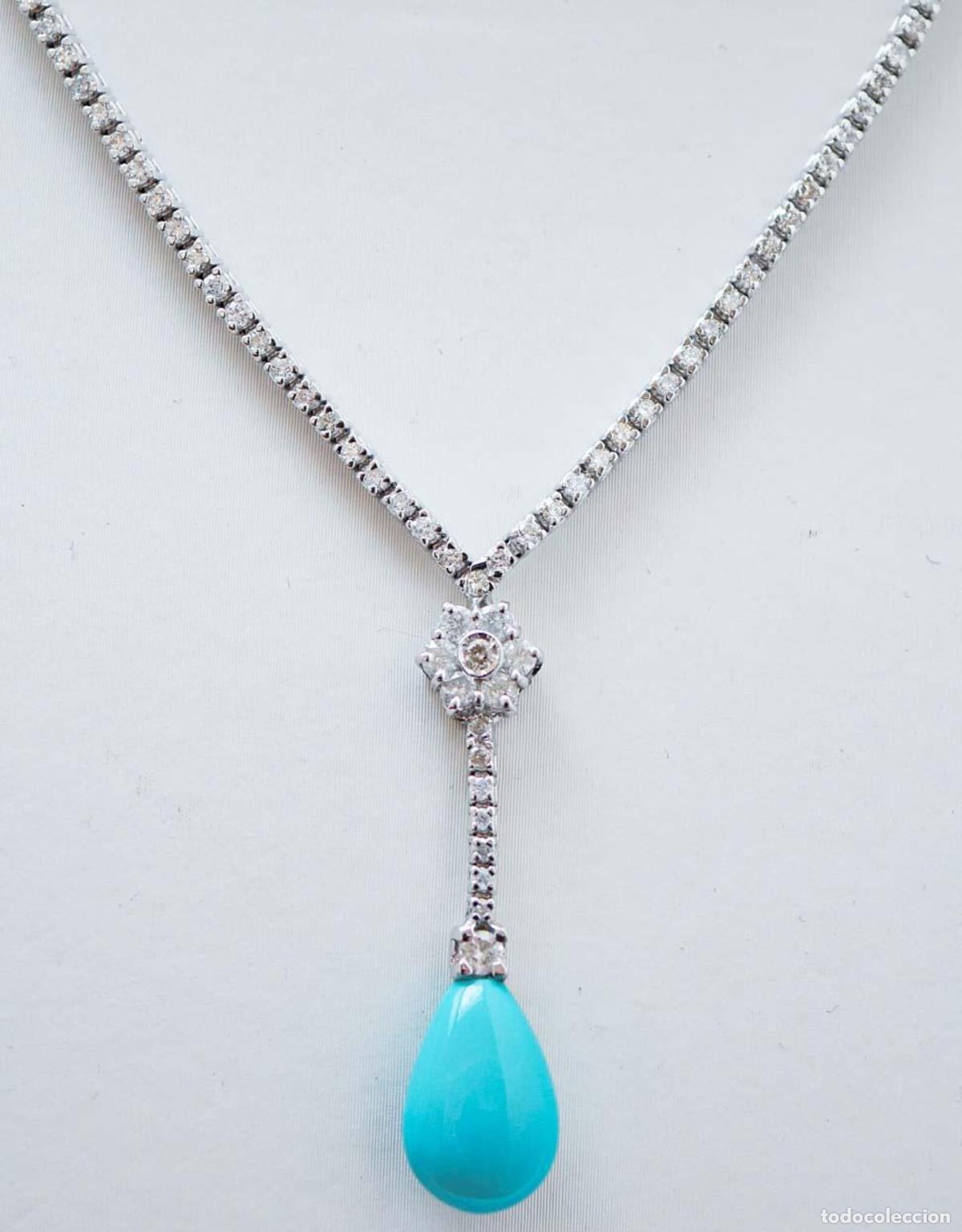 Joyeria: Collar de tenis de oro blanco, turquesa y diamantes - Foto 5