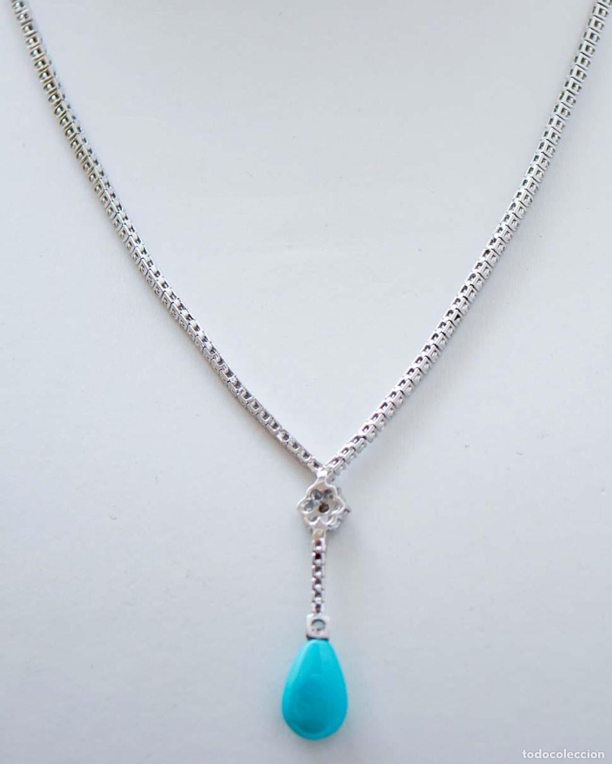 Joyeria: Collar de tenis de oro blanco, turquesa y diamantes - Foto 6