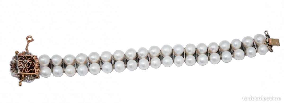 Joyeria: Pulsera de perlas, rub&iacute;es, granates, oro rosa y plata - Foto 3