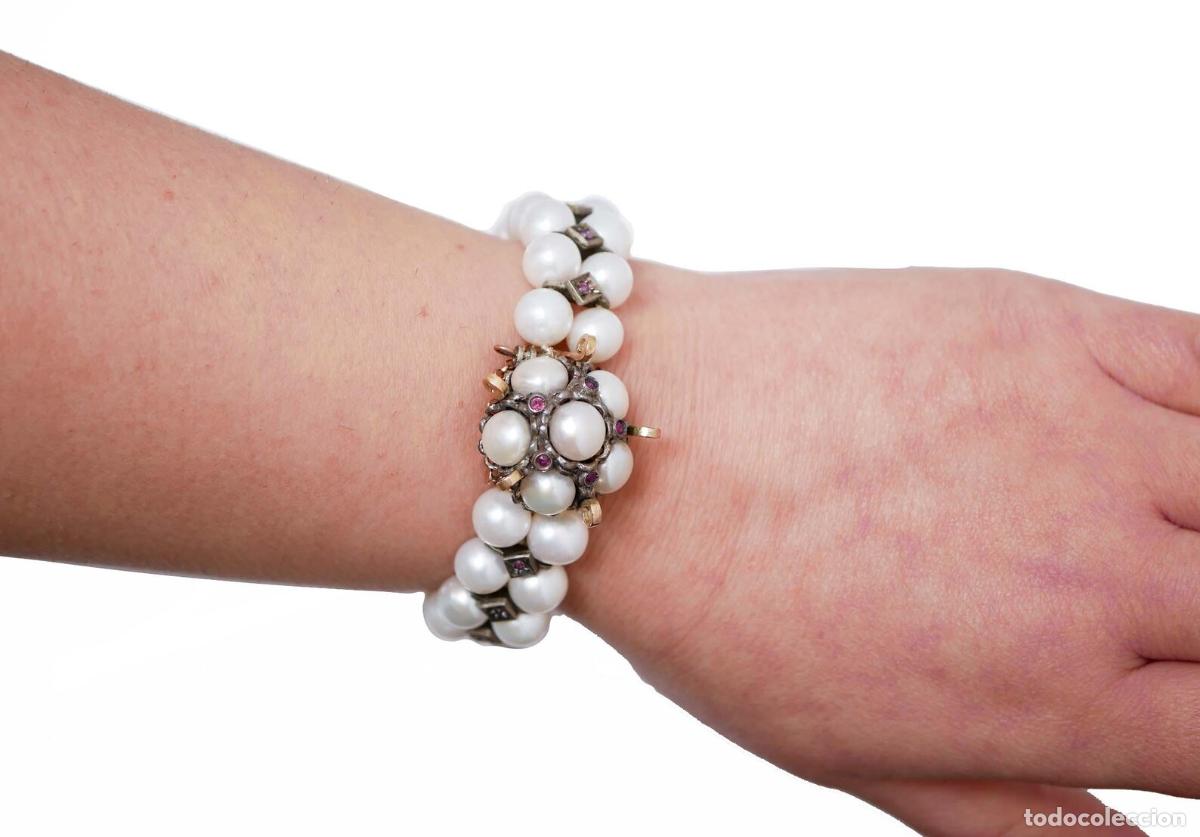Joyeria: Pulsera de perlas, rub&iacute;es, granates, oro rosa y plata - Foto 4