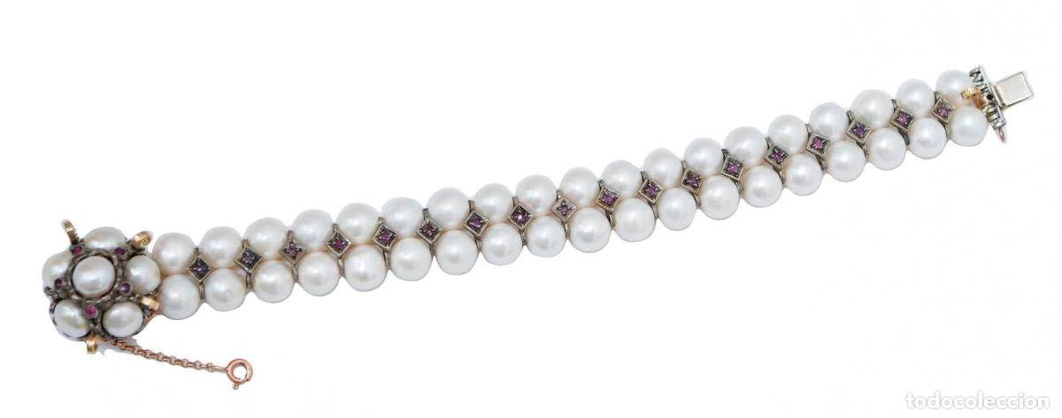 Joyeria: Pulsera de perlas, rub&iacute;es, granates, oro rosa y plata - Foto 5