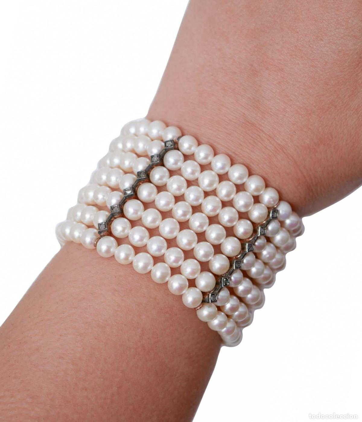 Joyeria: Pulsera de perlas, diamantes, oro rosa y plata - Foto 6
