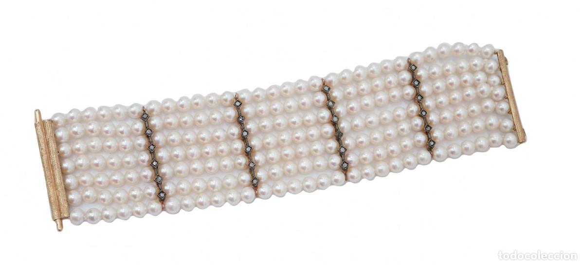 Joyeria: Pulsera de perlas, diamantes, oro rosa y plata - Foto 9