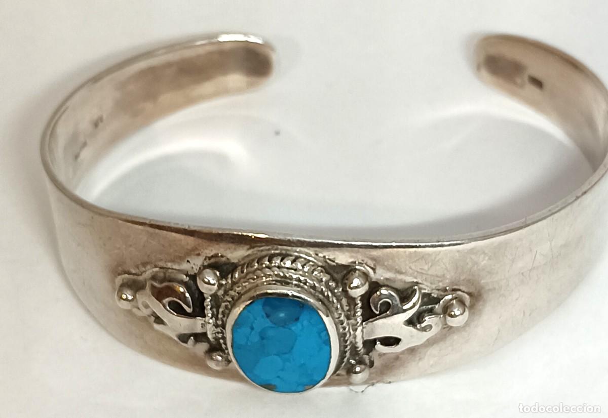 Joyeria: PULSERA DE PLATA DE LEY 925 REPUJADA CON TURQUESA - Foto 1